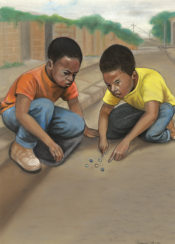 Children playing marbles