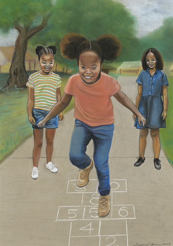 Children playing hopscotch